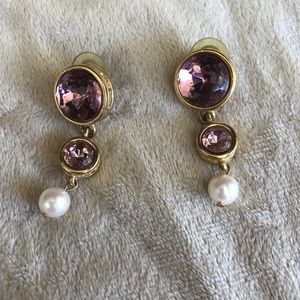 Pink rhinestone and pearl earrings